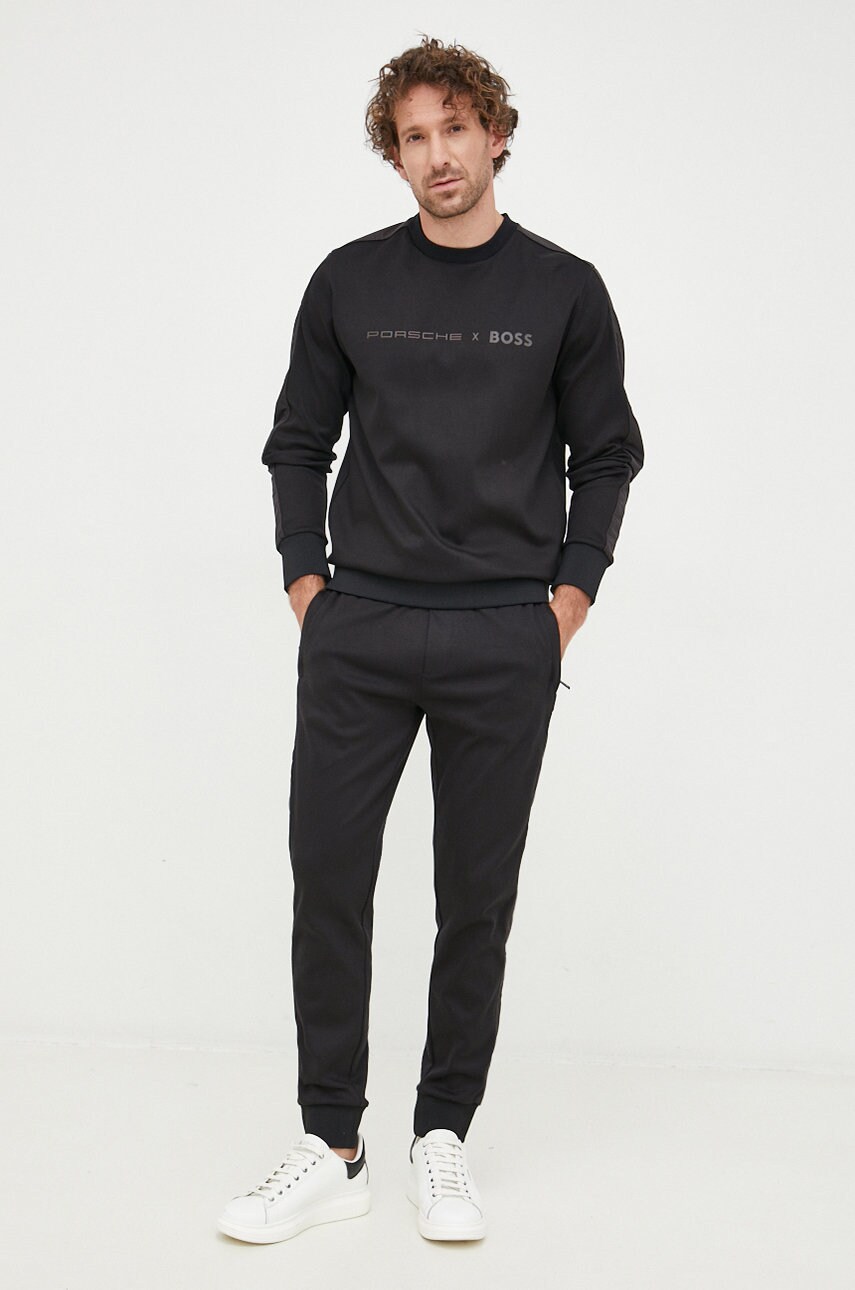 Boss pantaloni de trening barbati, culoarea negru, cu imprimeu