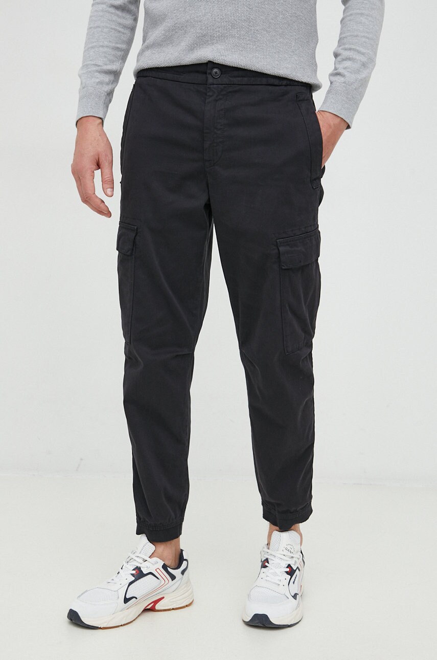 Boss pantaloni boss casual barbati, culoarea negru, cu fason cargo