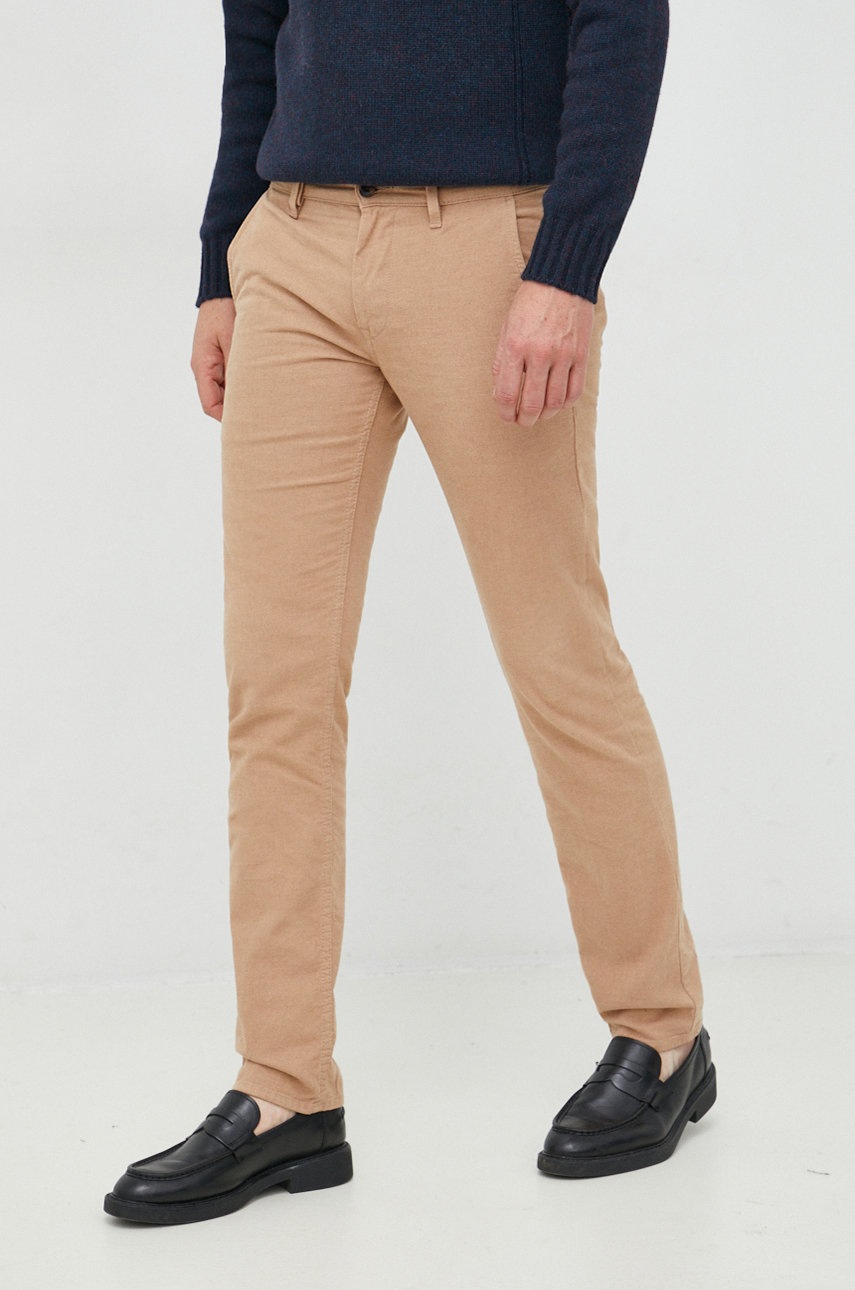 

Панталони BOSS Boss Casual в бежово със стандартна кройка, Бежов