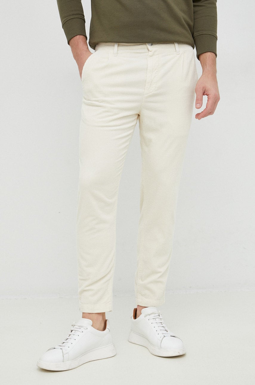 Boss pantaloni de catifea cord boss casual barbati, culoarea bej, mulata