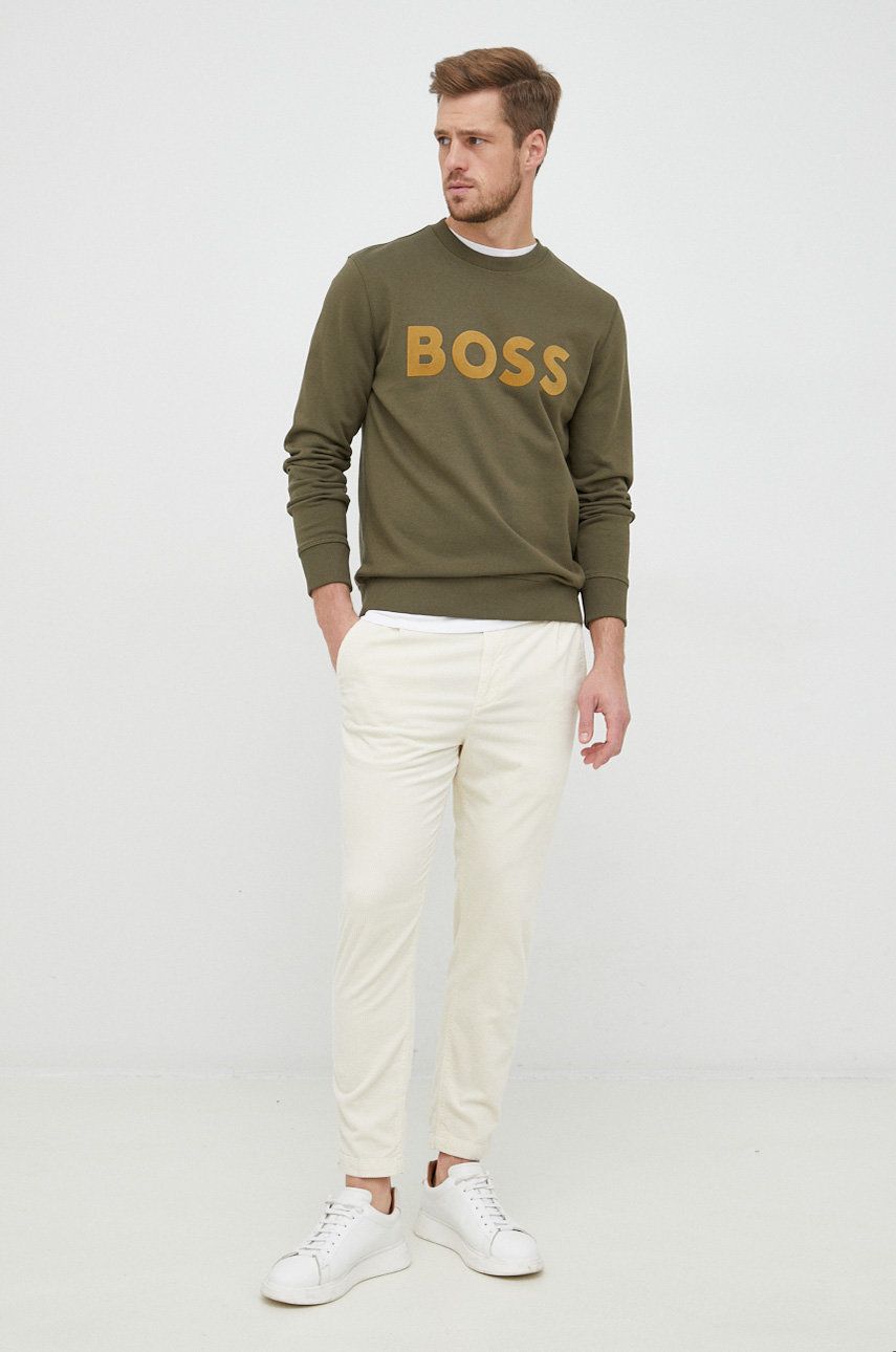 

Вельветові штани BOSS Boss Casual чоловічі колір бежевий облягаюче