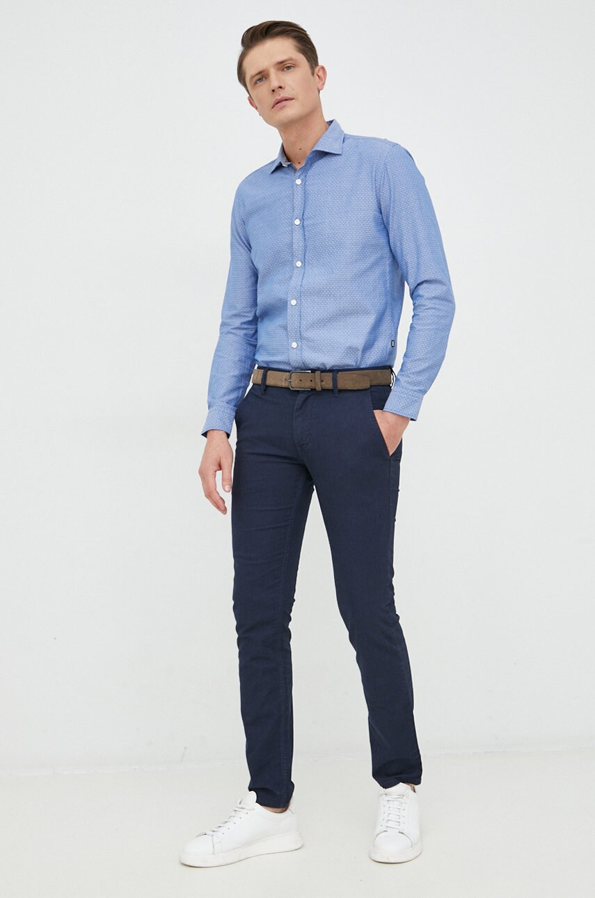 Boss pantaloni boss casual barbati, culoarea albastru marin, drept