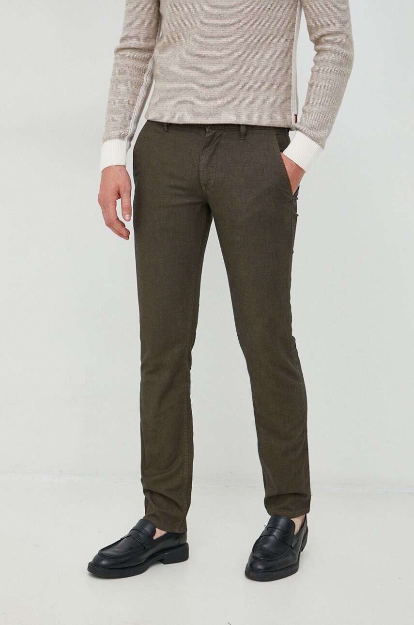Boss pantaloni boss casual barbati, culoarea verde, drept