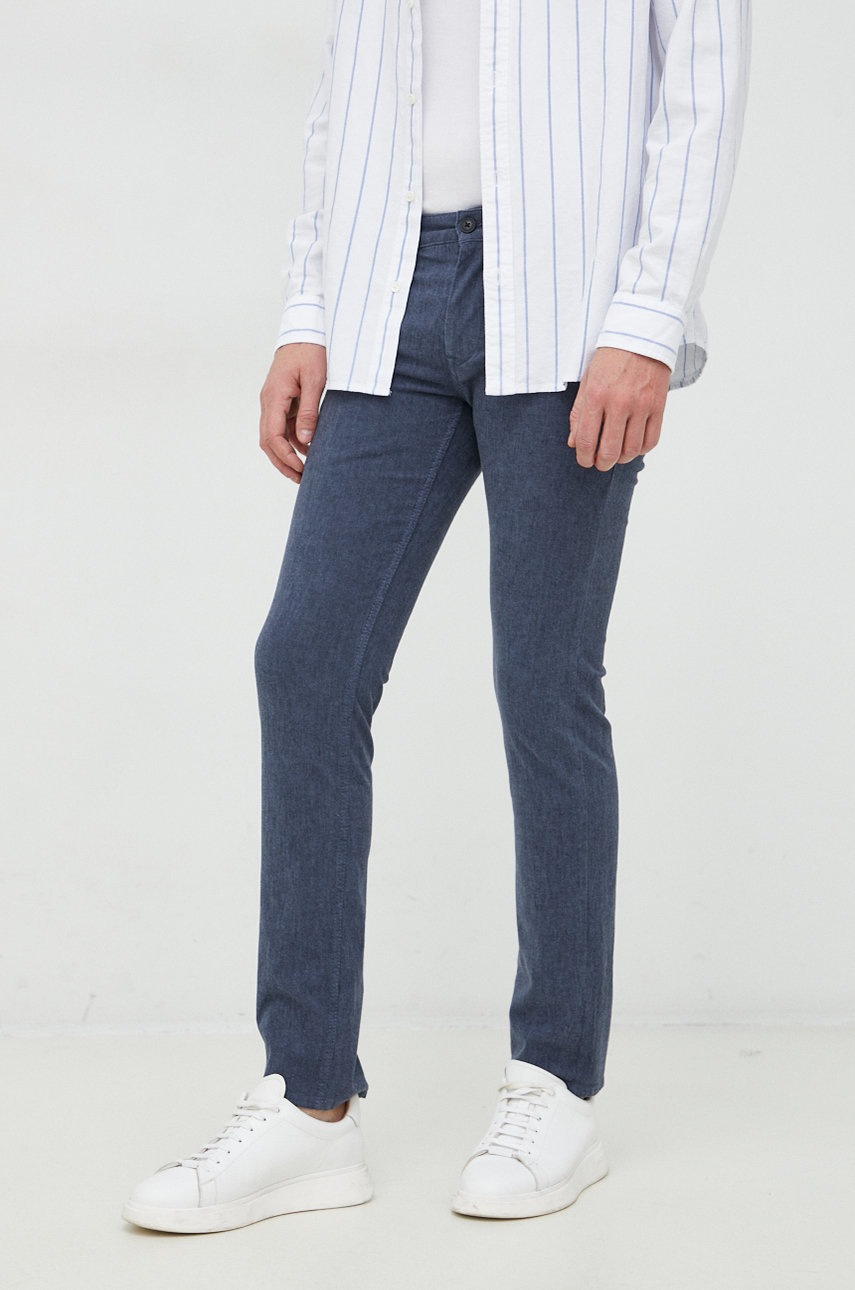 Boss pantaloni boss casual barbati, culoarea albastru marin, mulata