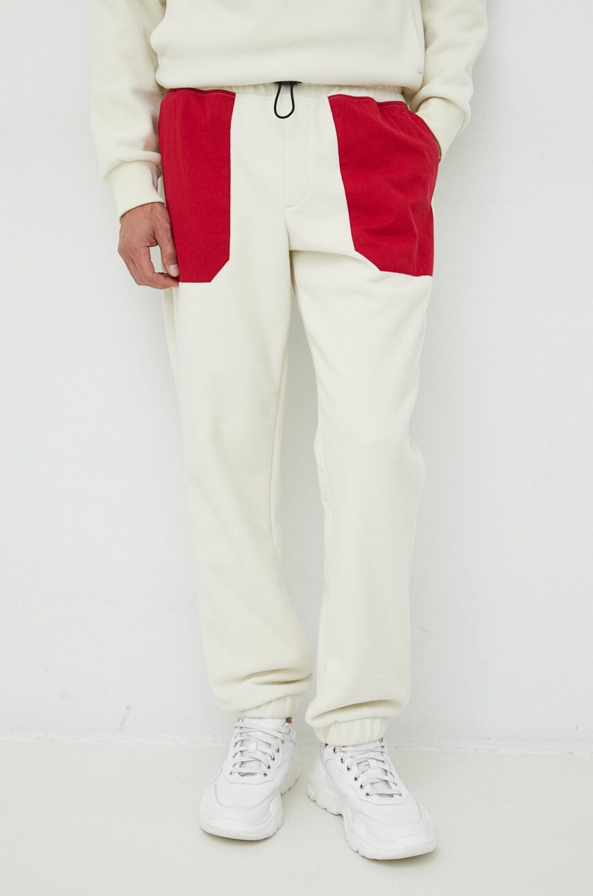 Boss pantaloni de trening boss casual barbati, culoarea bej, neted