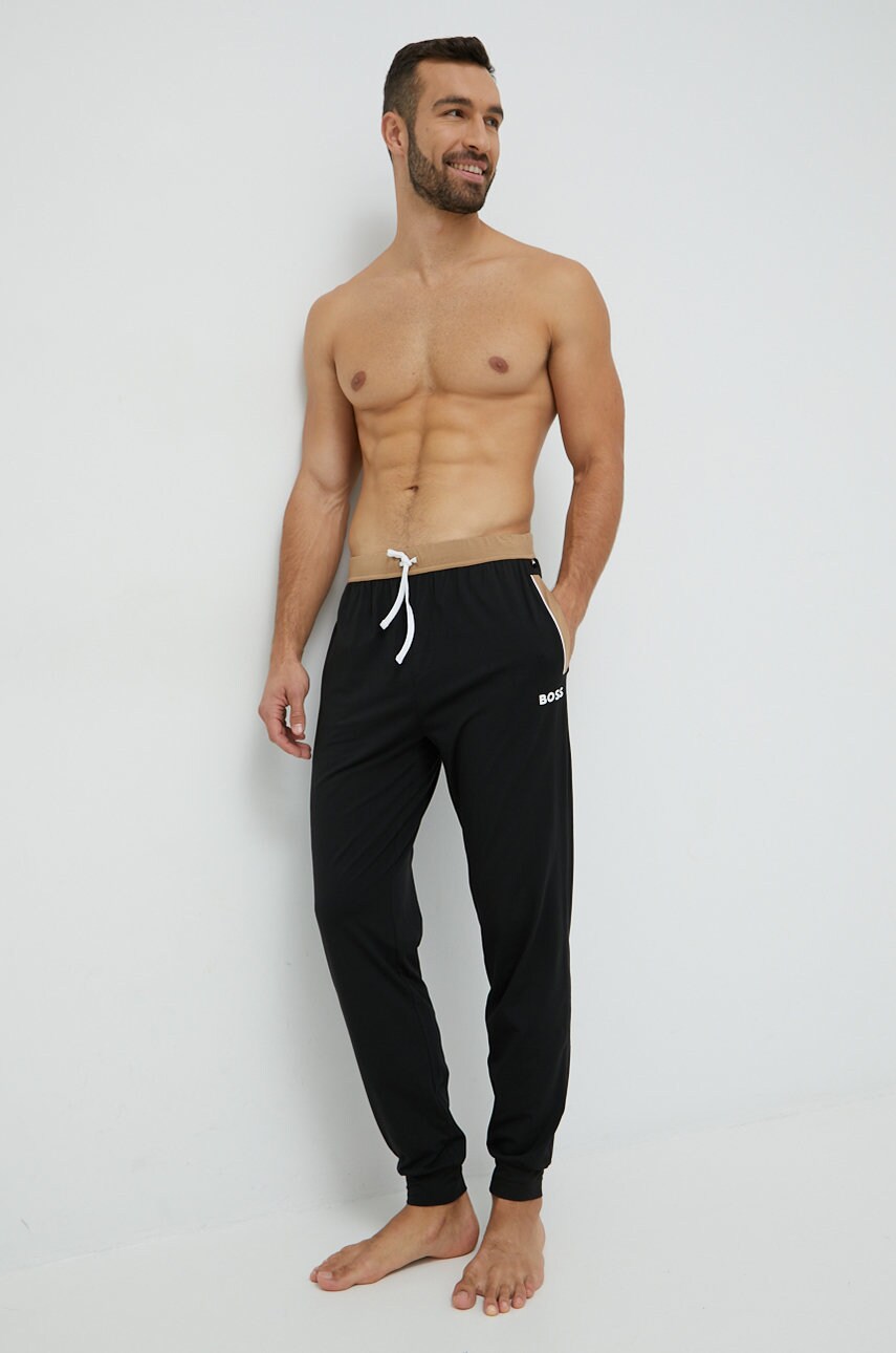 Boss pantaloni de pijama barbati, culoarea negru, neted