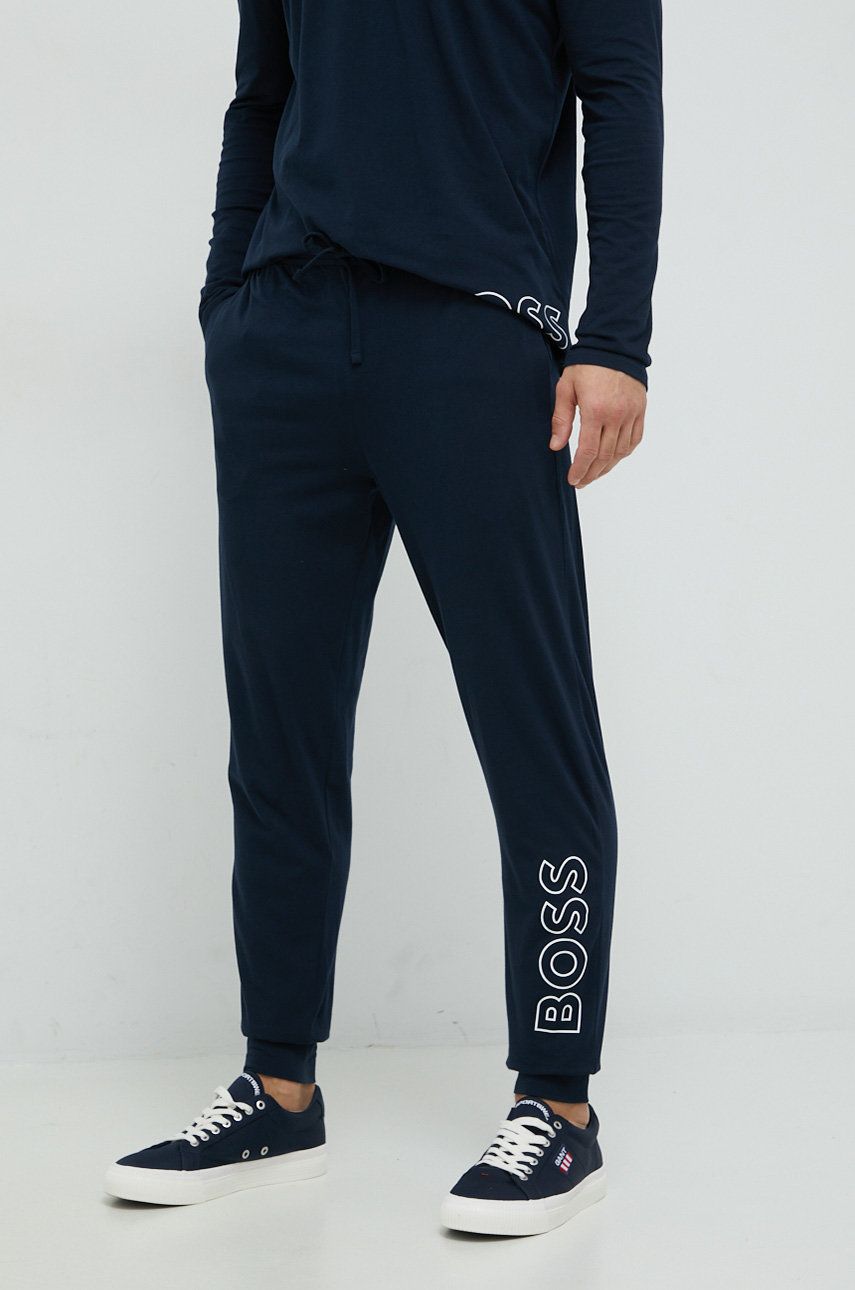Boss Pantaloni De Lounge Barbati, Culoarea Albastru Marin, Cu Imprimeu