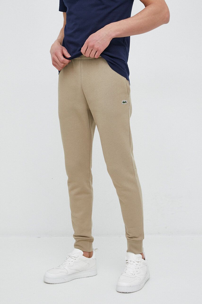 Lacoste pantaloni de trening barbati, culoarea maro, neted XH9624-132