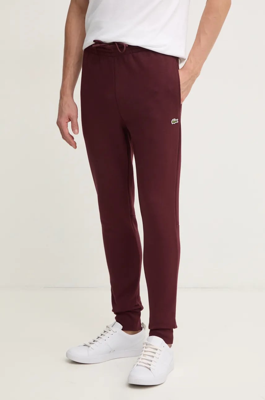 Lacoste pantaloni de trening culoarea bordo, neted Lacoste pantaloni de trening culoarea bordo, neted