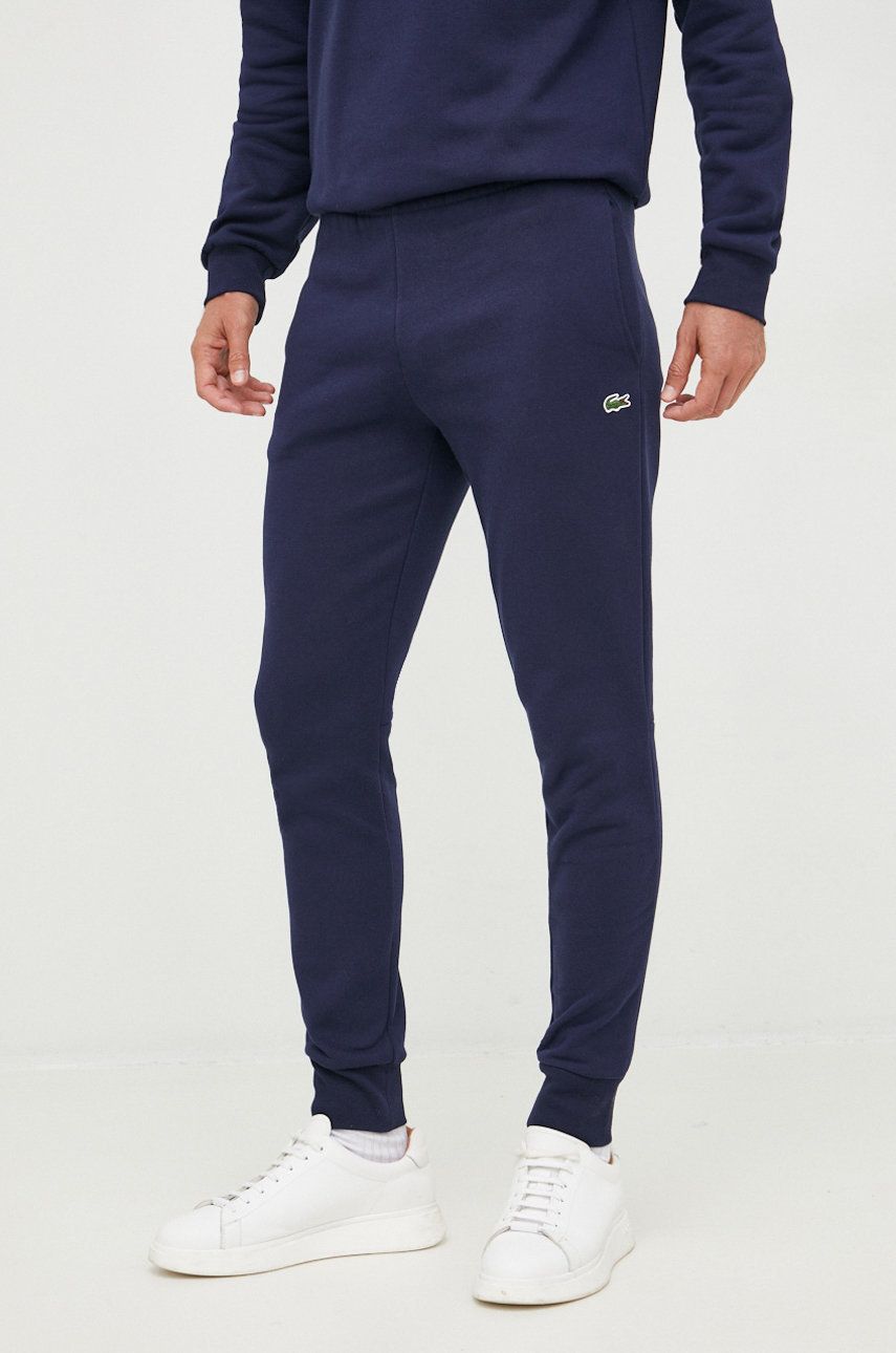 Lacoste pantaloni de trening barbati, culoarea albastru marin, neted XH9624-132