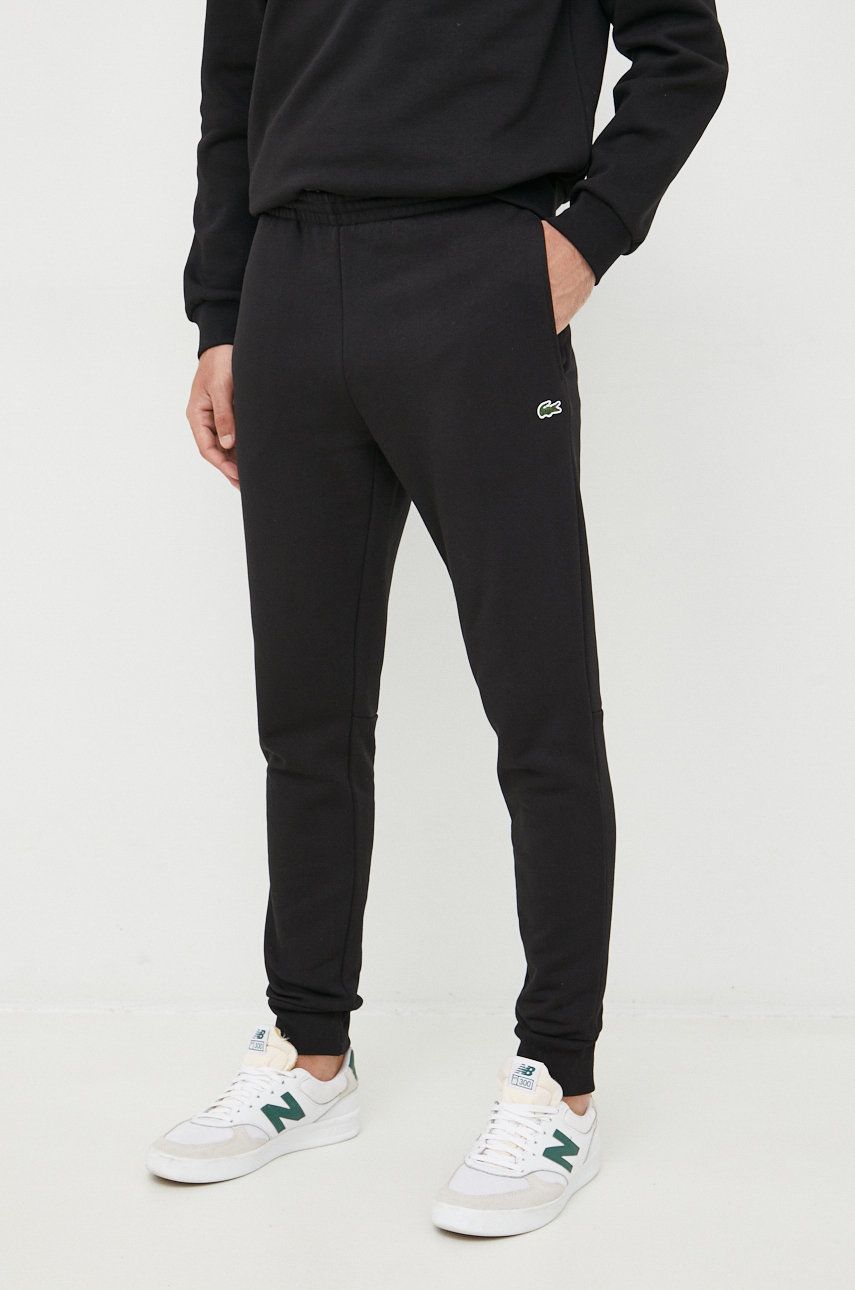 Lacoste pantaloni de trening barbati, culoarea negru, neted XH9624-132