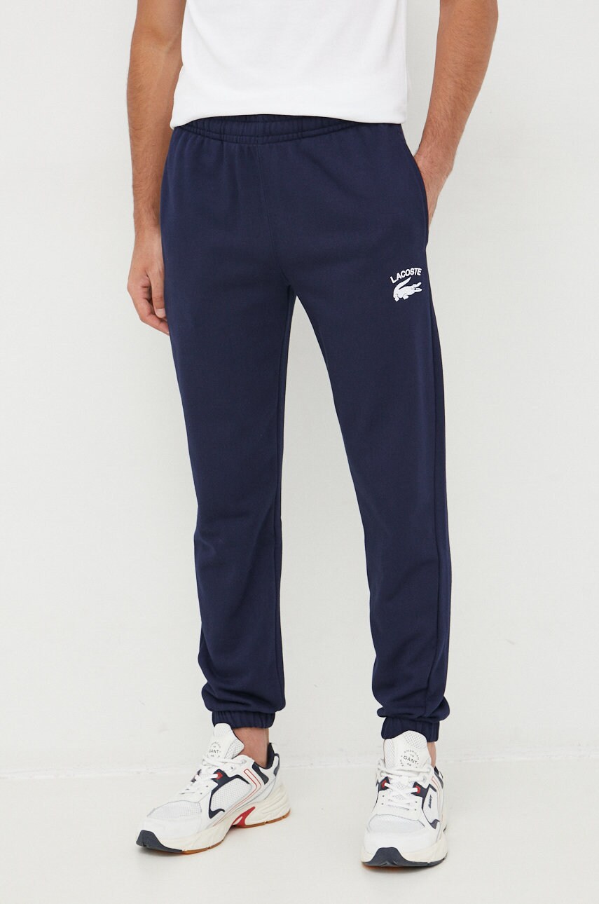 Lacoste pantaloni de trening din bumbac barbati, culoarea albastru marin, cu imprimeu