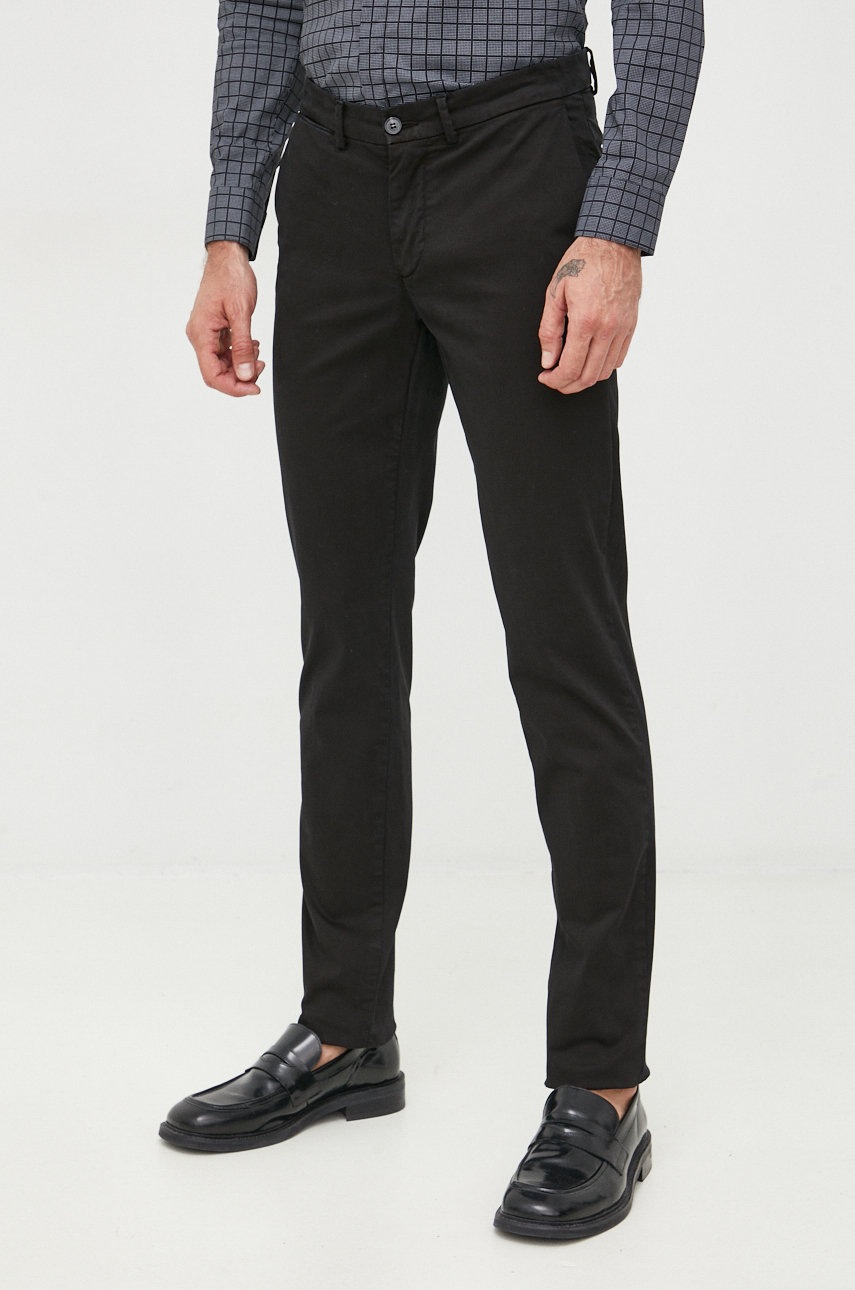 Trussardi pantaloni de bumbac barbati, culoarea negru, drept