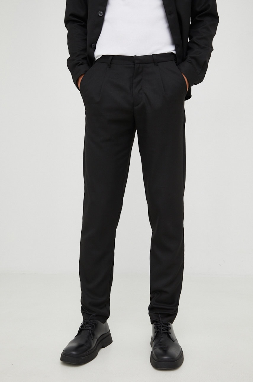 Bruuns Bazaar pantaloni barbati, culoarea negru, mulata