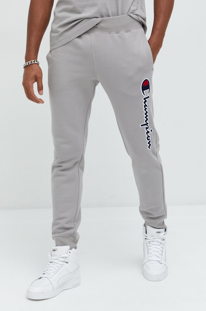 Champion pantaloni de trening barbati, culoarea gri, cu imprimeu