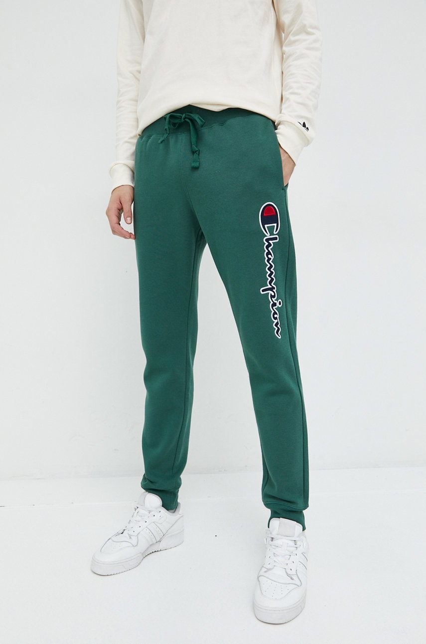 Champion pantaloni de trening barbati, culoarea verde, cu imprimeu