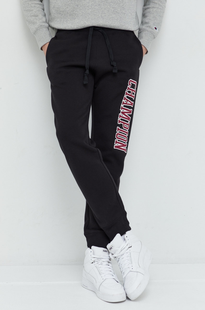 Champion pantaloni de trening barbati, culoarea negru, cu imprimeu