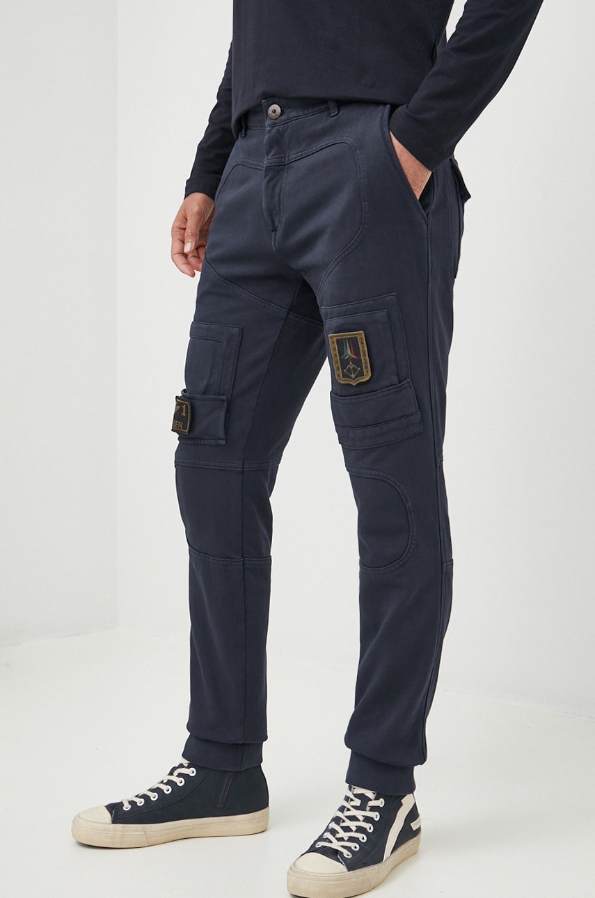 Aeronautica militare pantaloni de bumbac barbati, culoarea albastru marin, drept