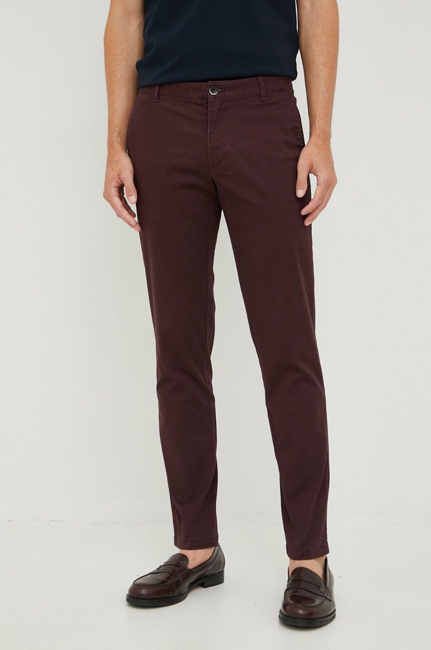 Sisley pantaloni barbati, culoarea bordo, cu fason chinos