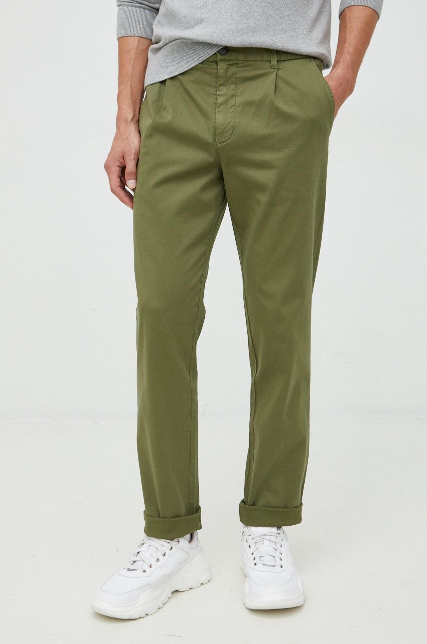 Kalhoty United Colors of Benetton pánské, zelená barva, jednoduché - zelená -  97% Bavlna