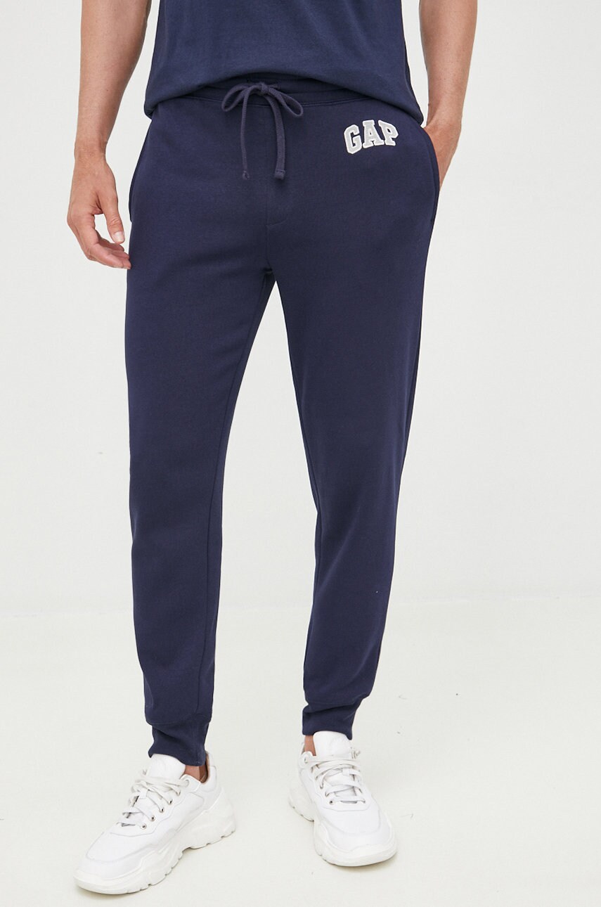 Gap pantaloni de trening barbati, culoarea albastru marin, neted