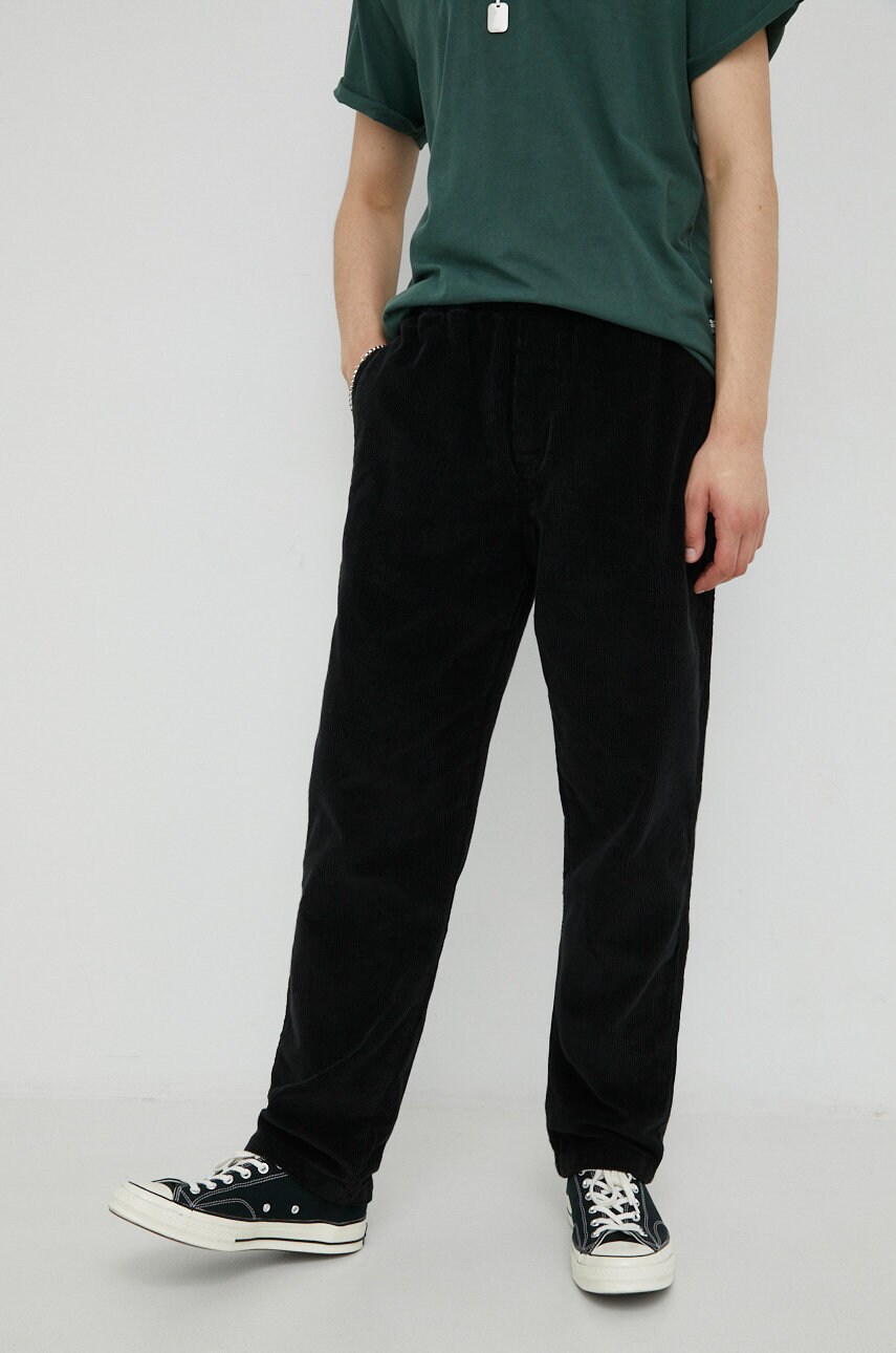 Deus ex machina pantaloni de catifea cord barbati, culoarea negru, drept