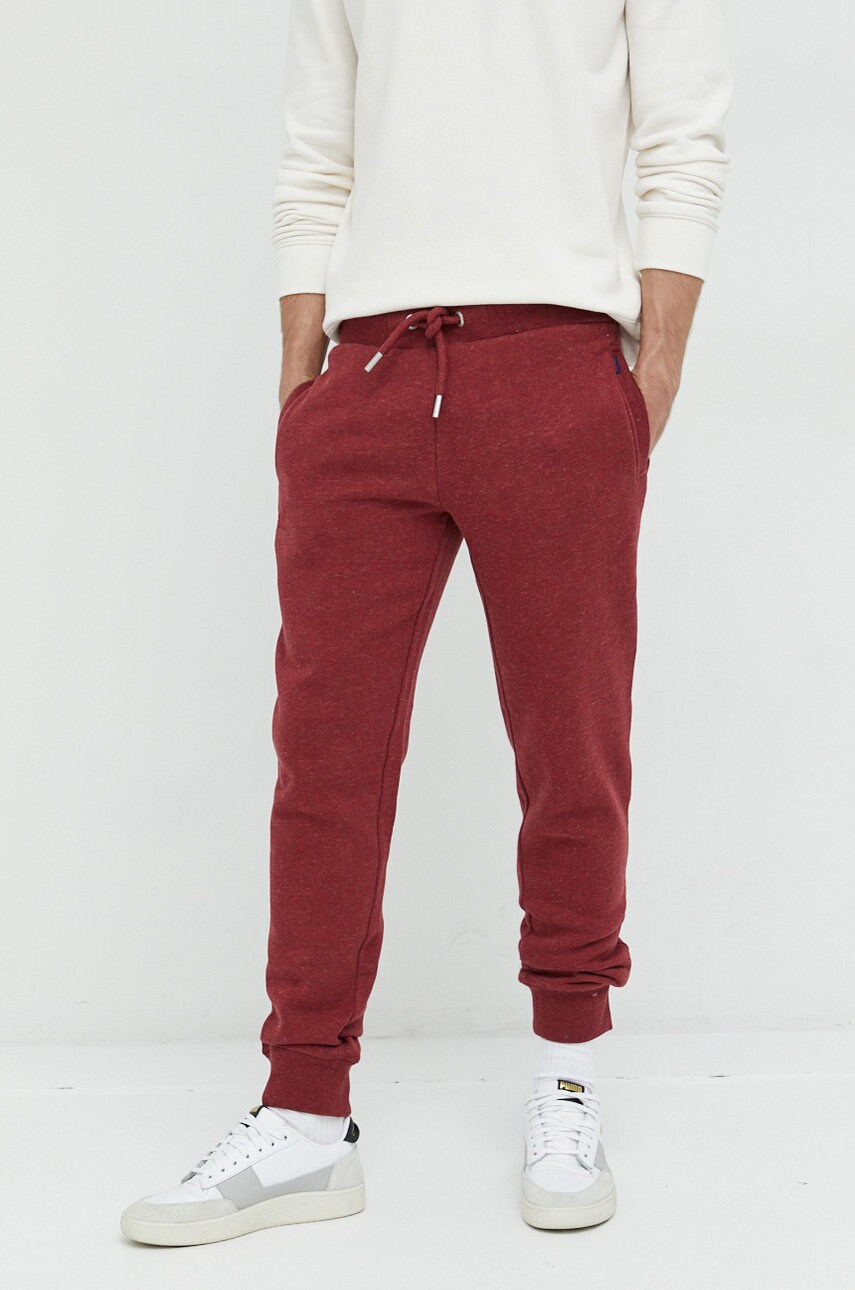 Superdry pantaloni de trening barbati, culoarea bordo, melanj
