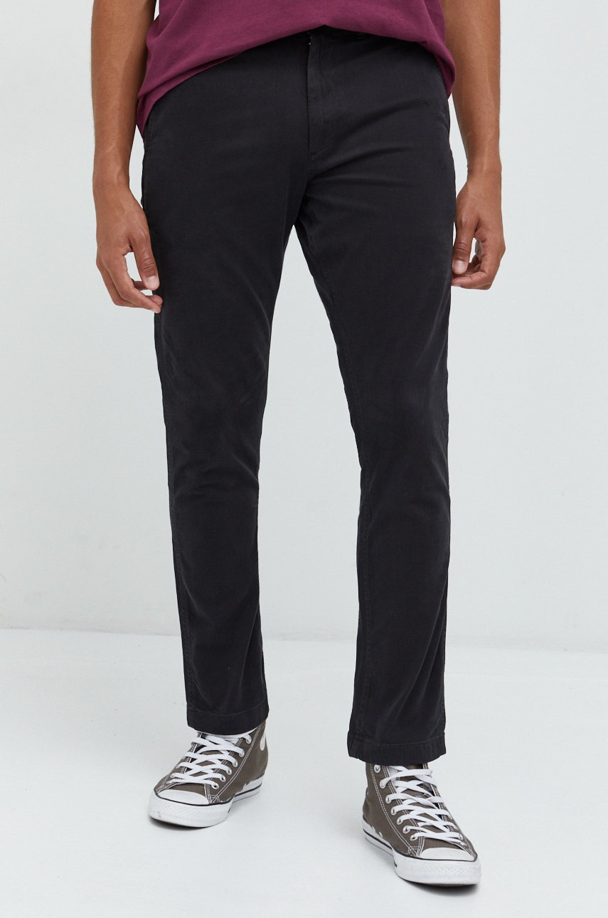 Superdry Pantaloni Barbati, Culoarea Negru, Cu Fason Chinos