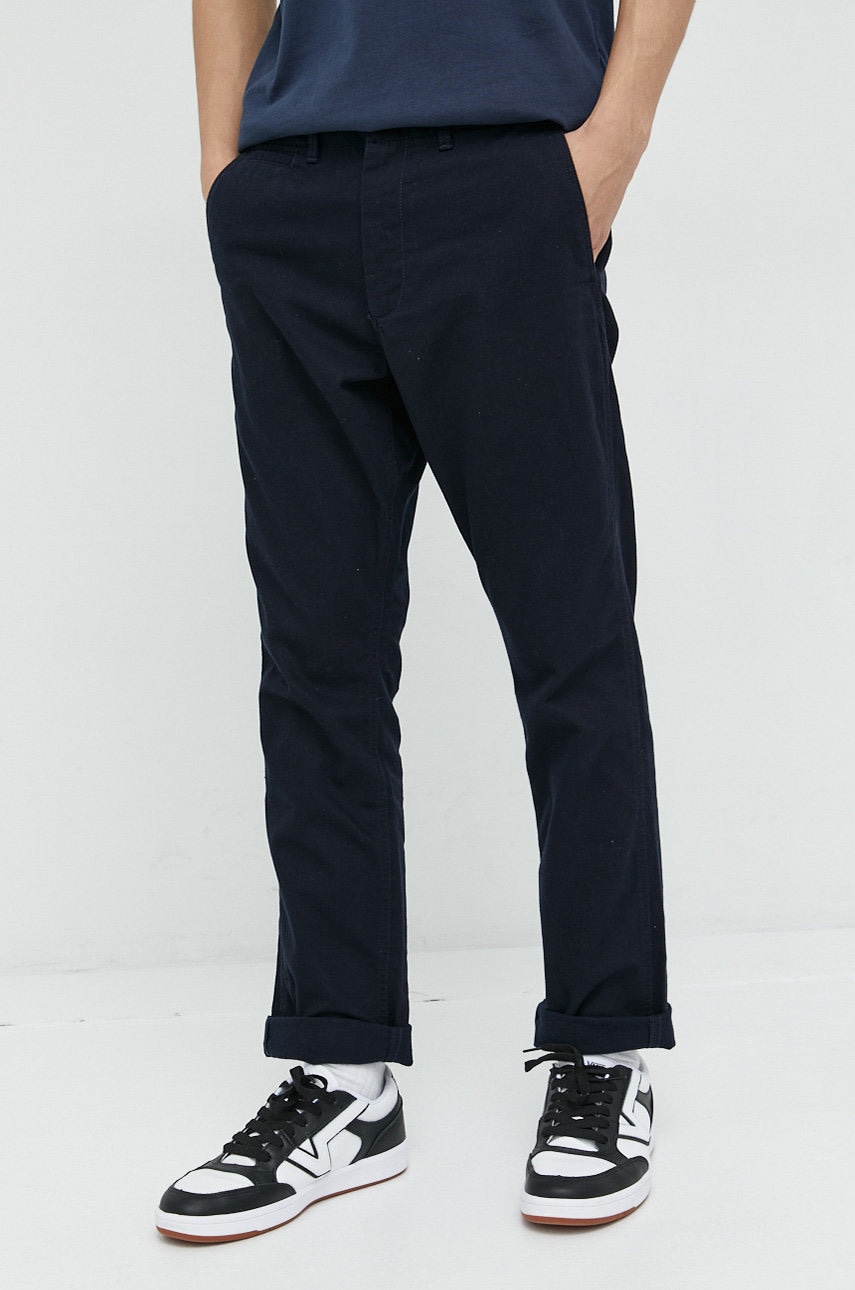 Superdry Pantaloni De Bumbac Barbati, Culoarea Albastru Marin, Mulata