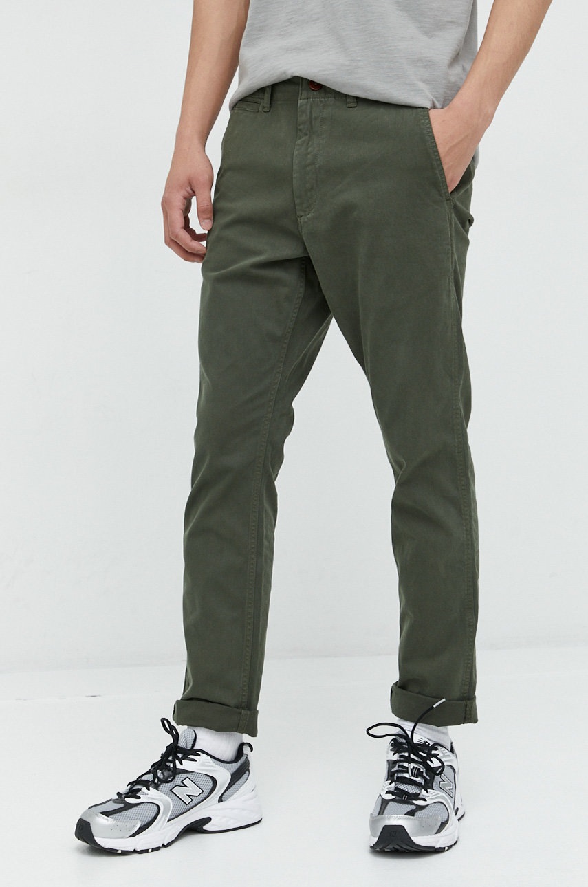 Superdry Pantaloni Barbati, Culoarea Verde, Cu Fason Chinos