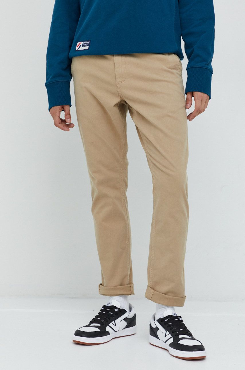 Superdry Pantaloni Barbati, Culoarea Bej, Cu Fason Chinos