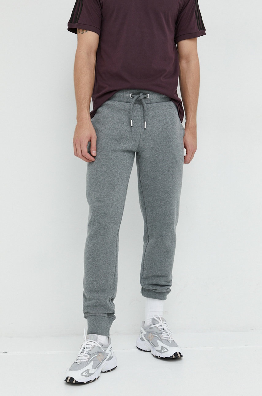 Superdry pantaloni de trening barbati, culoarea gri, melanj