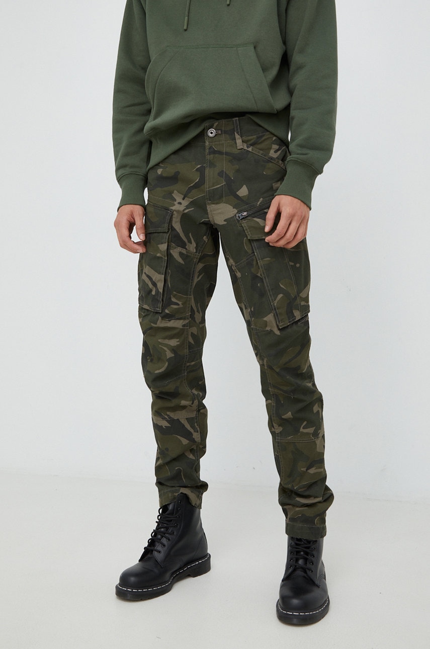 G-star raw pantaloni de bumbac barbati, culoarea verde, drept