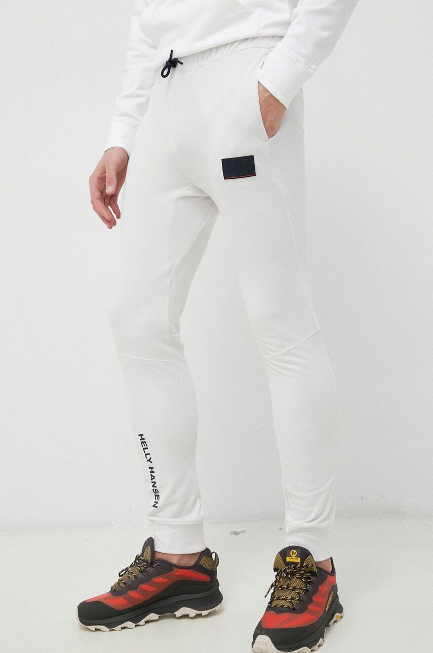 Helly Hansen pantaloni de trening culoarea alb, neted