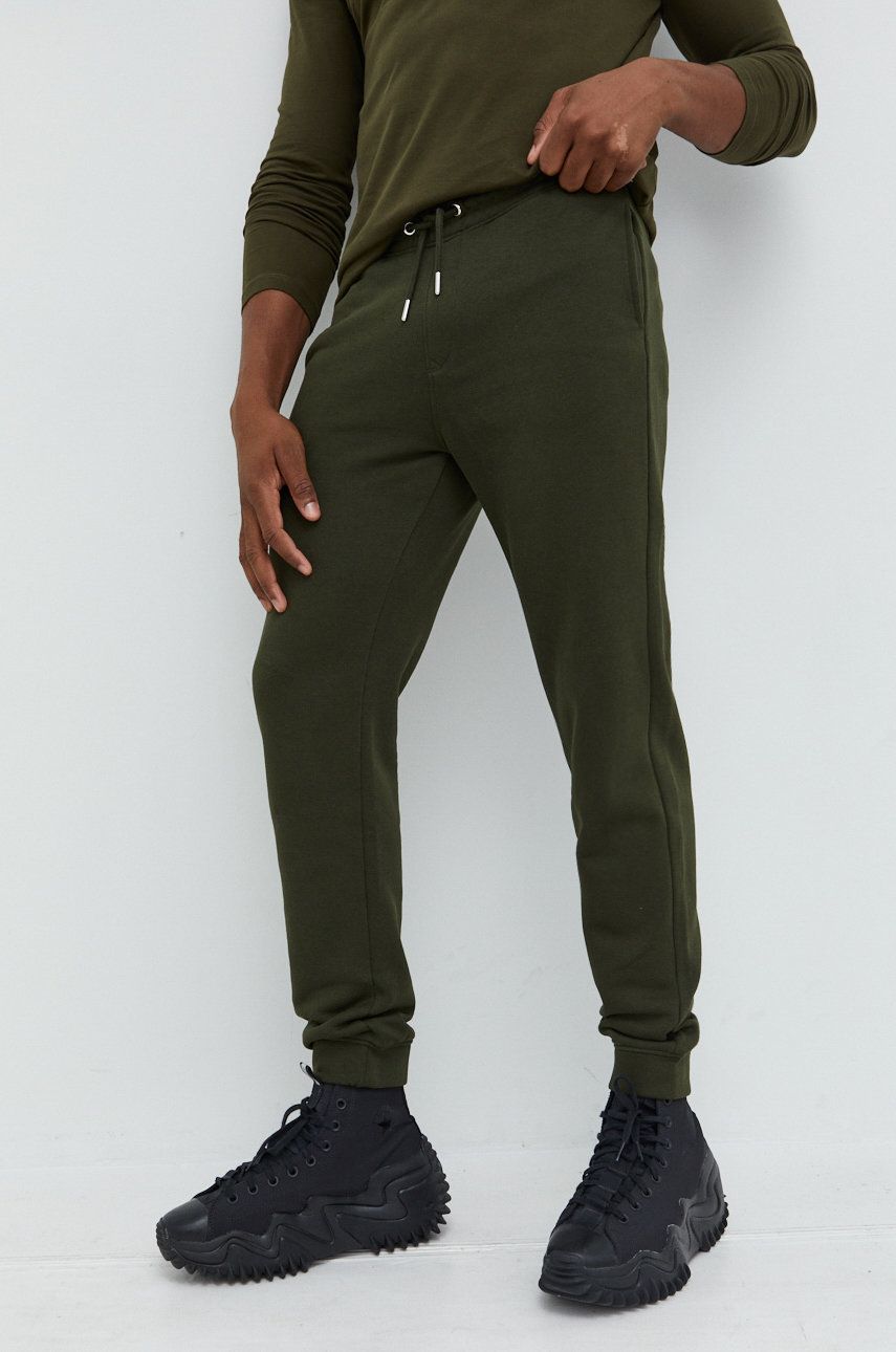 Solid pantaloni de trening barbati, culoarea verde, neted