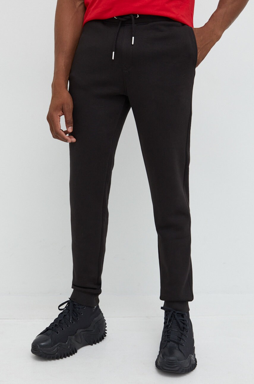 Solid pantaloni de trening barbati, culoarea negru, neted