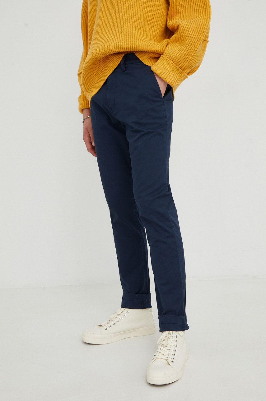 Kalhoty Lee pánské, tmavomodrá barva, ve střihu chinos - námořnická modř -  98% Bavlna