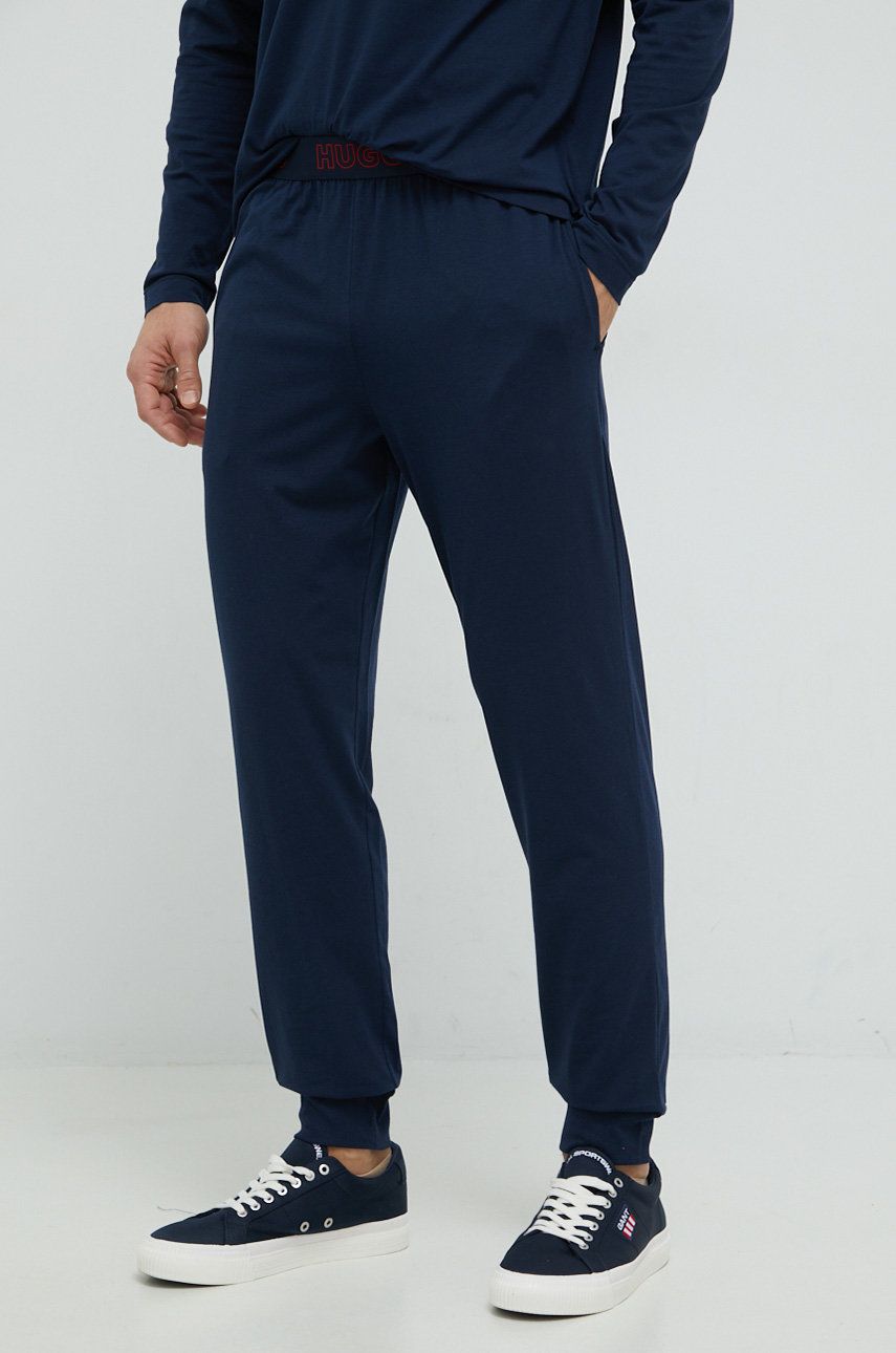 Pyžamové kalhoty HUGO pánské, tmavomodrá barva - námořnická modř -  55% Bavlna