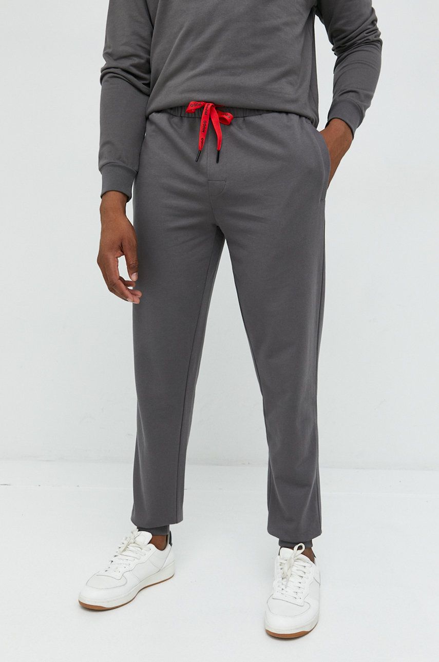 HUGO spodnie dresowe bawełniane męskie kolor szary gładkie