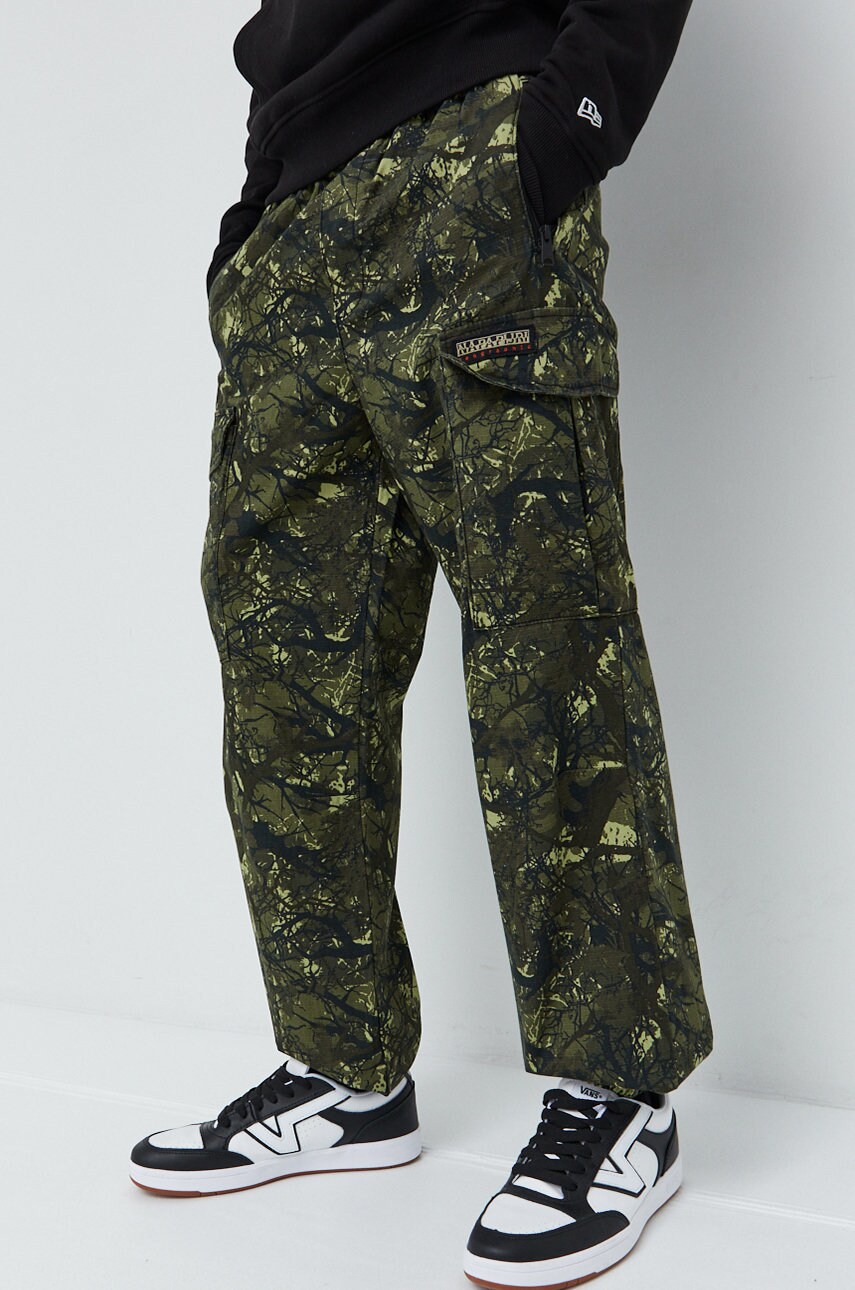 Napapijri pantaloni de bumbac barbati, culoarea verde, cu fason cargo