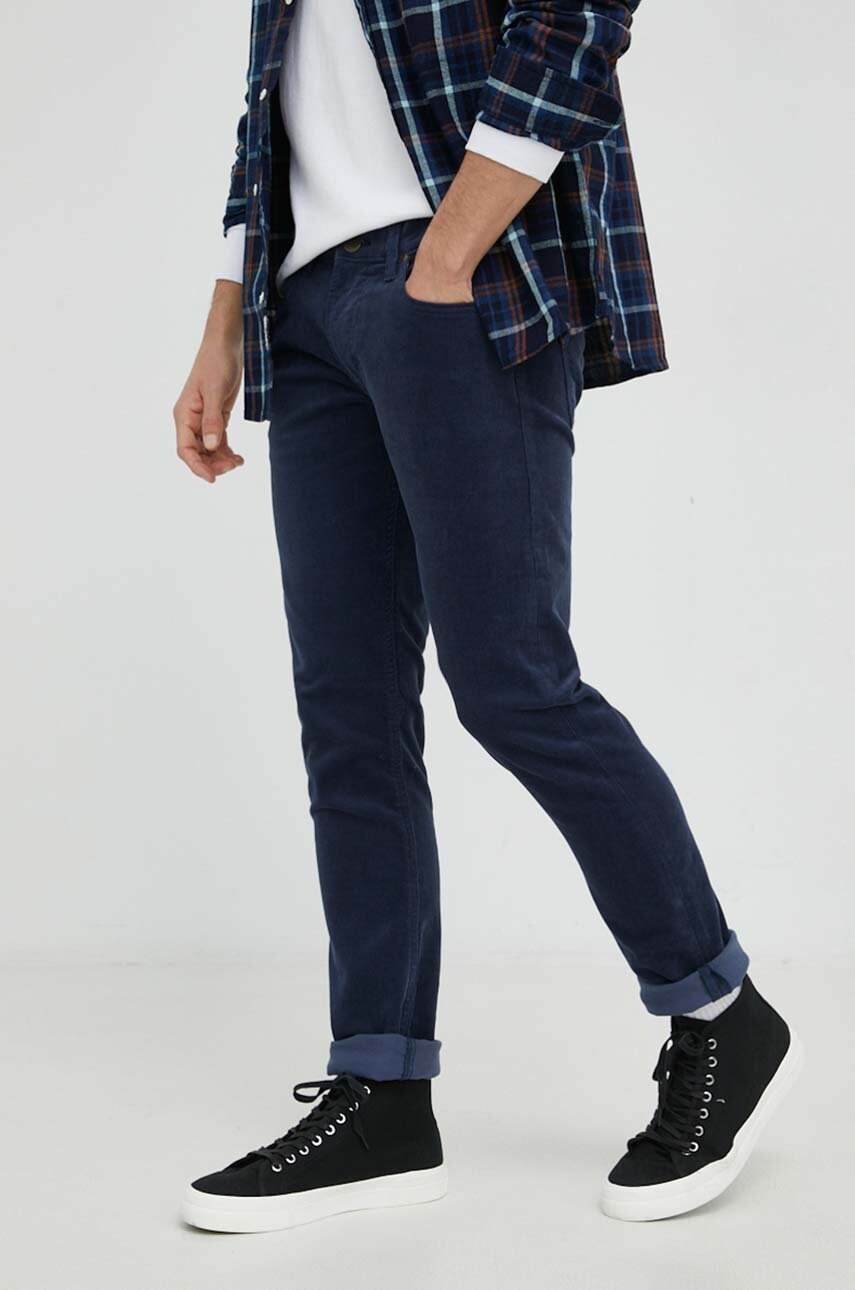 Lee pantaloni de catifea cord barbati, culoarea albastru marin, mulata