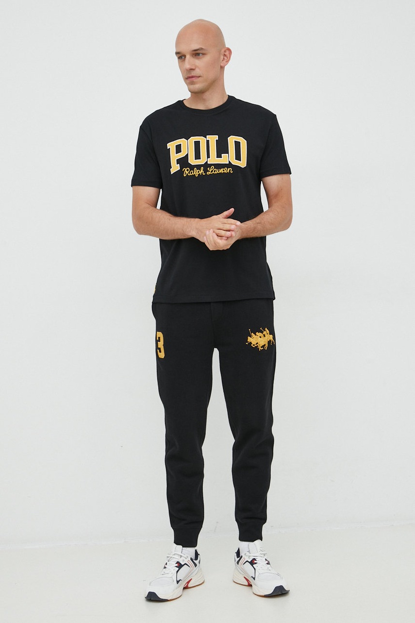 

Спортивные штаны Polo Ralph Lauren мужские цвет чёрный с аппликацией