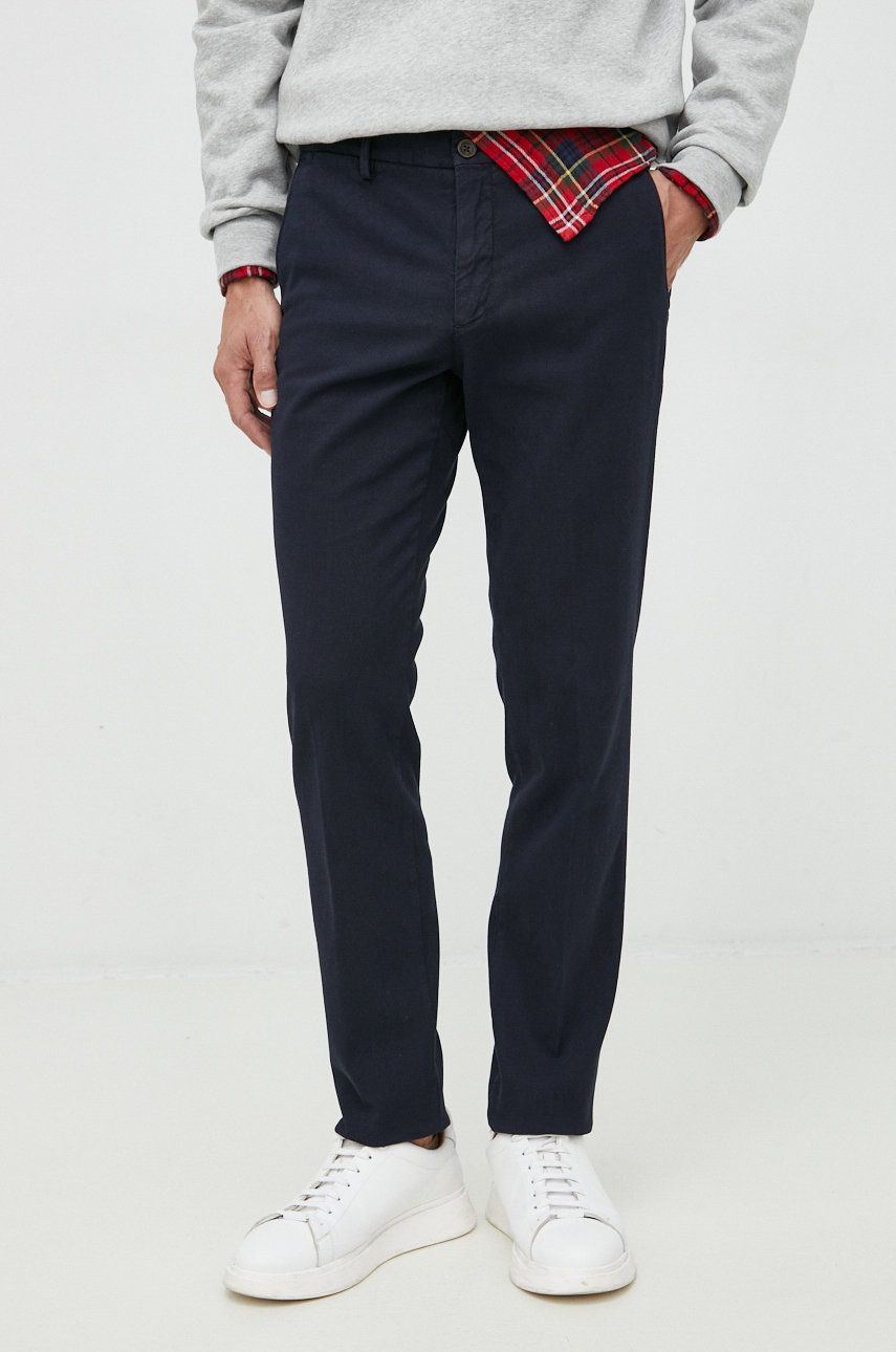 Manuel Ritz pantaloni barbati, culoarea albastru marin, cu fason chinos albastru