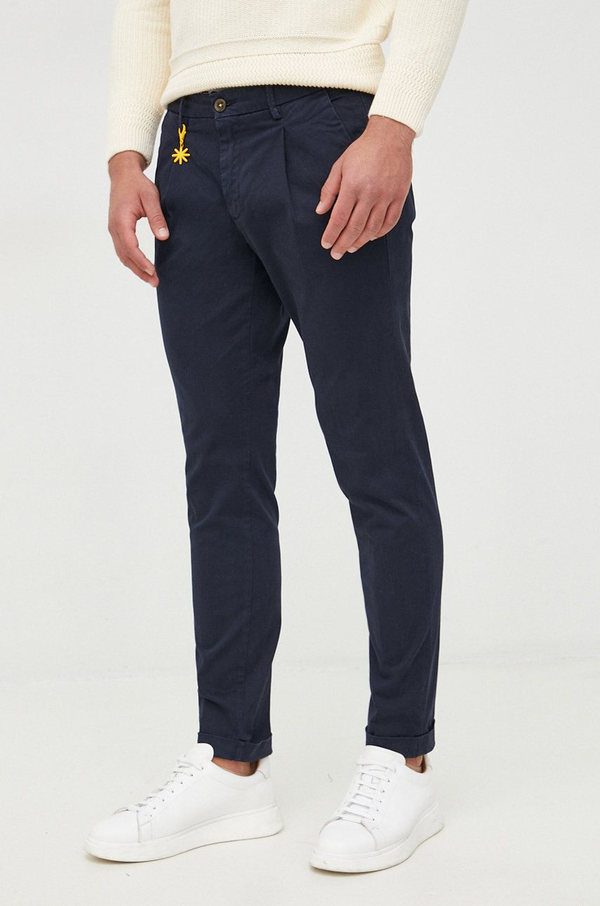 Manuel Ritz pantaloni barbati, culoarea albastru marin, cu fason chinos