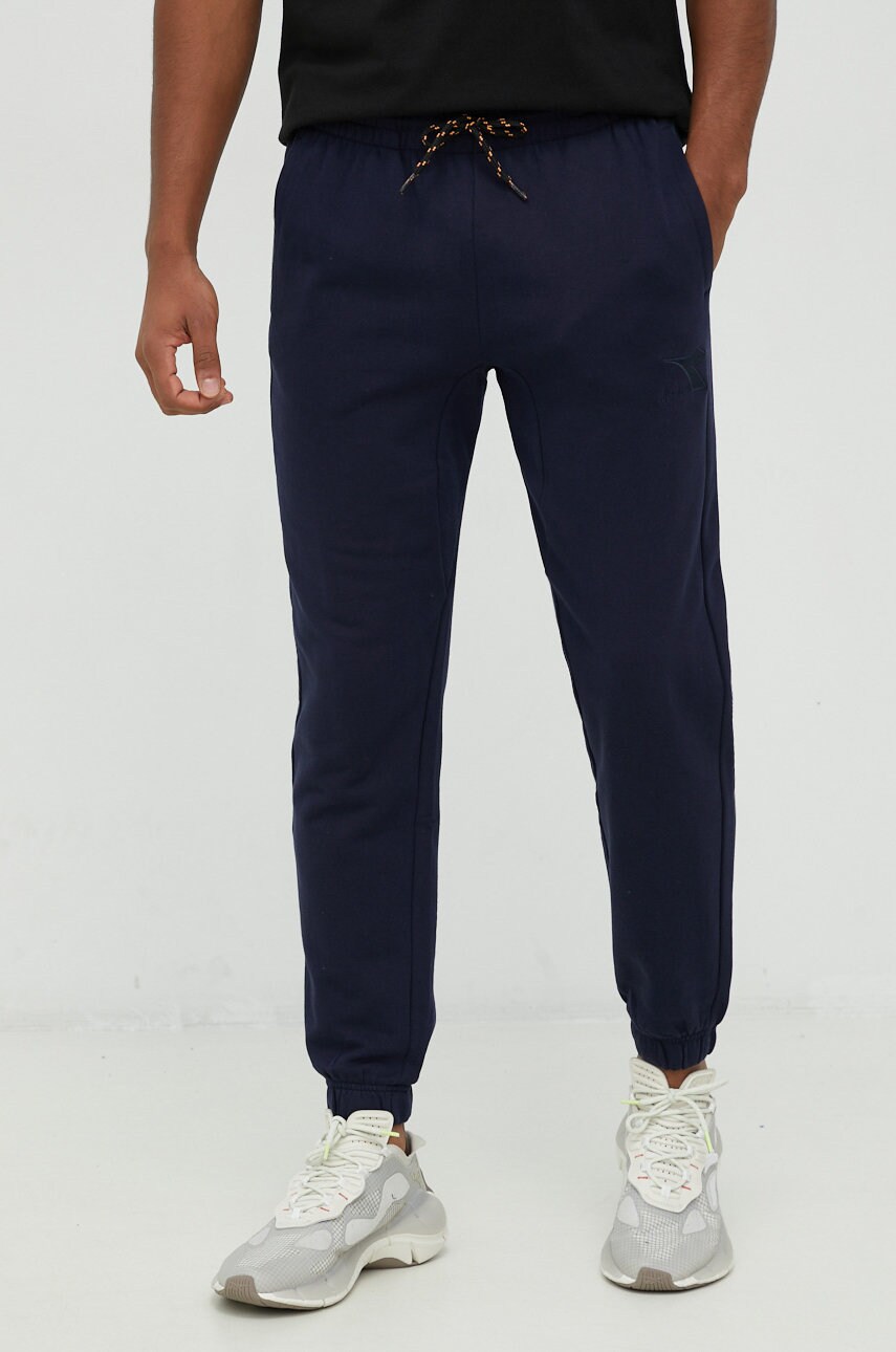 Diadora pantaloni de trening din bumbac barbati, culoarea albastru marin, neted