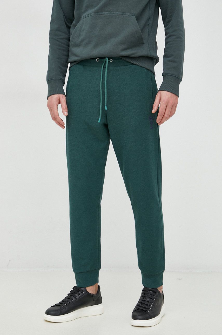 United Colors of Benetton pantaloni de trening barbati, culoarea verde, neted