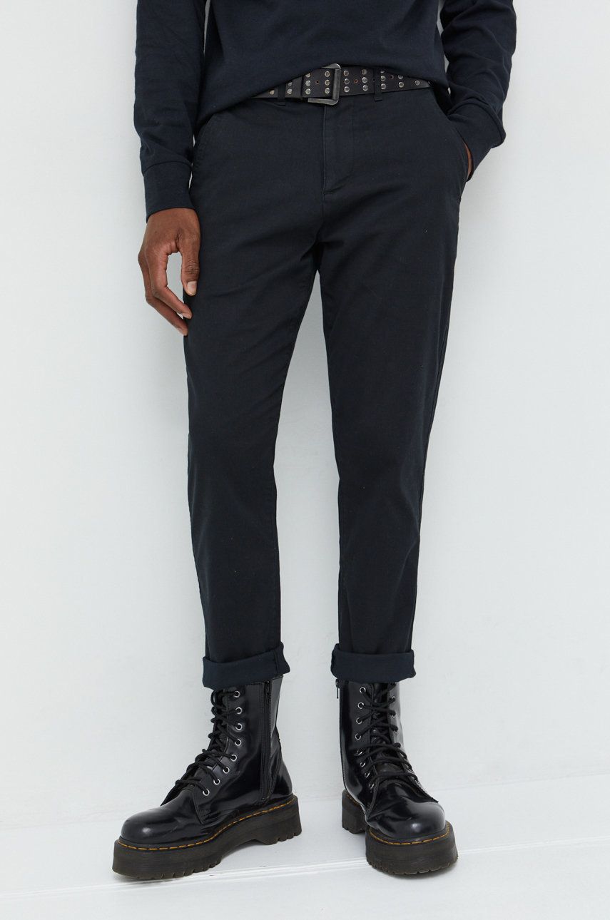 Kalhoty Abercrombie & Fitch pánské, černá barva, ve střihu chinos - černá -  60% Bavlna