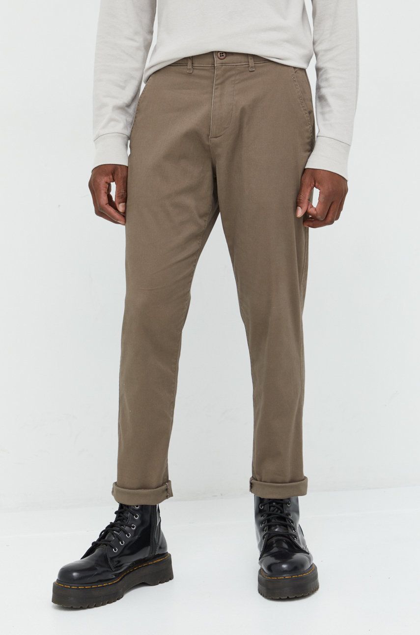 Kalhoty Abercrombie & Fitch pánské, hnědá barva, ve střihu chinos - hnědá -  60% Bavlna