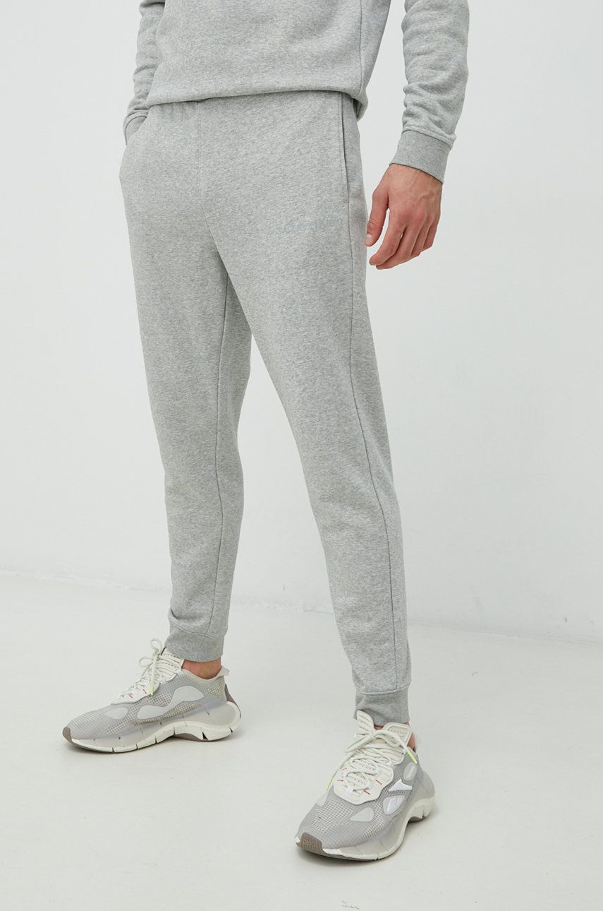 Tréninkové kalhoty Calvin Klein Performance pánské, šedá barva, hladké