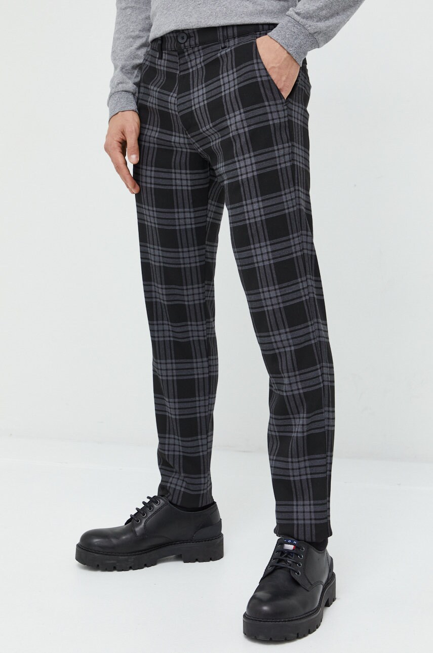 Hollister co. pantaloni barbati, culoarea negru, cu fason chinos